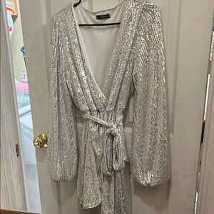 SHEIN Silver Sequin Wrap Dress